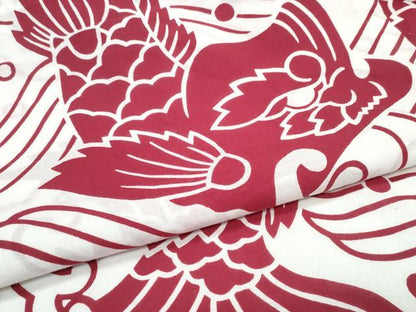 平和屋着物∴夏物　浴衣　注染　手縫い　鯉の滝登り　綿　逸品　CABJ0379ng