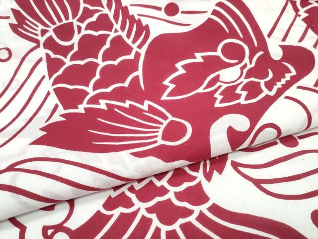 平和屋着物∴夏物　浴衣　注染　手縫い　鯉の滝登り　綿　逸品　CABJ0379ng