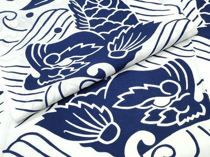 平和屋着物∴夏物　浴衣　注染　手縫い　鯉の滝登り　綿　逸品　CABJ0380ng
