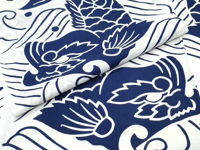 平和屋着物∴夏物　浴衣　注染　手縫い　鯉の滝登り　綿　逸品　CABJ0380ng