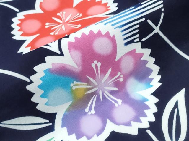 平和屋着物∴夏物　浴衣　注染　手縫い　団扇枝花文　綿　逸品　CABJ0385ng
