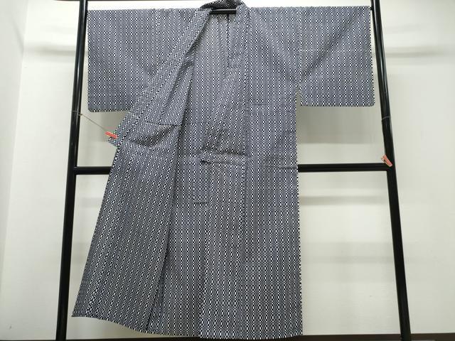 平和屋着物∴夏物　男性　浴衣　注染　手縫い　幾何学文様　綿　逸品　CABJ0387ng