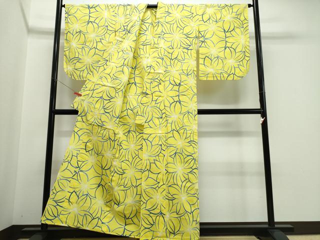 平和屋着物∴夏物　浴衣　注染　手縫い　舞花文　綿　逸品　未使用　CABJ0389ng