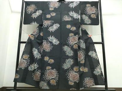 平和屋着物∴夏物　浴衣　注染　手縫い　花火　黒地　綿　逸品　CABJ0390ng
