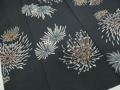 平和屋着物∴夏物　浴衣　注染　手縫い　花火　黒地　綿　逸品　CABJ0390ng