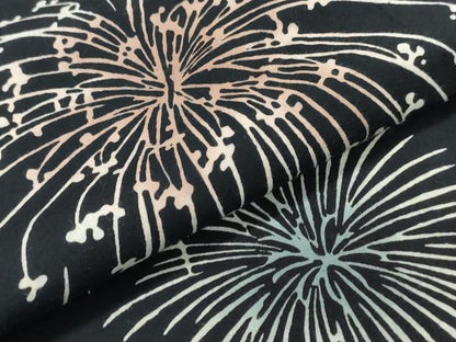 平和屋着物∴夏物　浴衣　注染　手縫い　花火　黒地　綿　逸品　CABJ0390ng