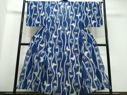 平和屋着物∴夏物　浴衣　綿絽　枝葉舞蝶文　綿　逸品　未使用　CABJ0393ng