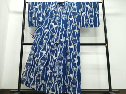 平和屋着物∴夏物　浴衣　綿絽　枝葉舞蝶文　綿　逸品　未使用　CABJ0393ng