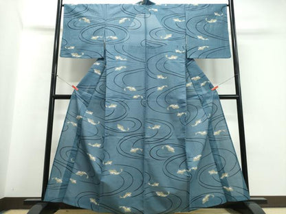 平和屋着物∴夏物　浴衣　綿絽　魚　流水文　綿　逸品　未使用　CABJ0394ng