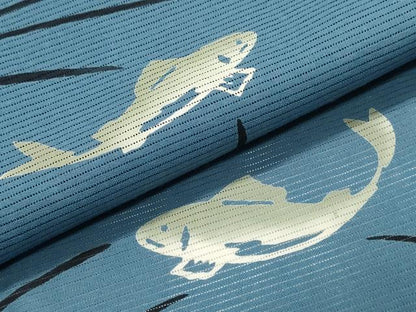 平和屋着物∴夏物　浴衣　綿絽　魚　流水文　綿　逸品　未使用　CABJ0394ng