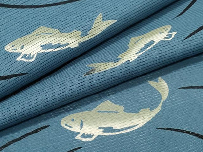 平和屋着物∴夏物　浴衣　綿絽　魚　流水文　綿　逸品　未使用　CABJ0394ng