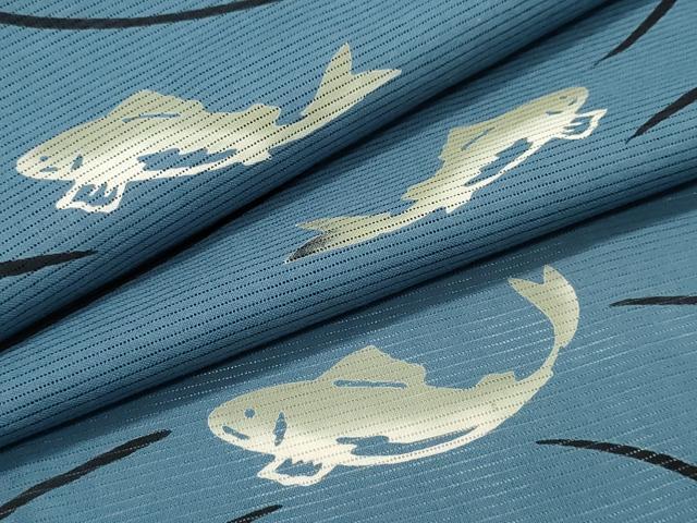 平和屋着物∴夏物　浴衣　綿絽　魚　流水文　綿　逸品　未使用　CABJ0394ng