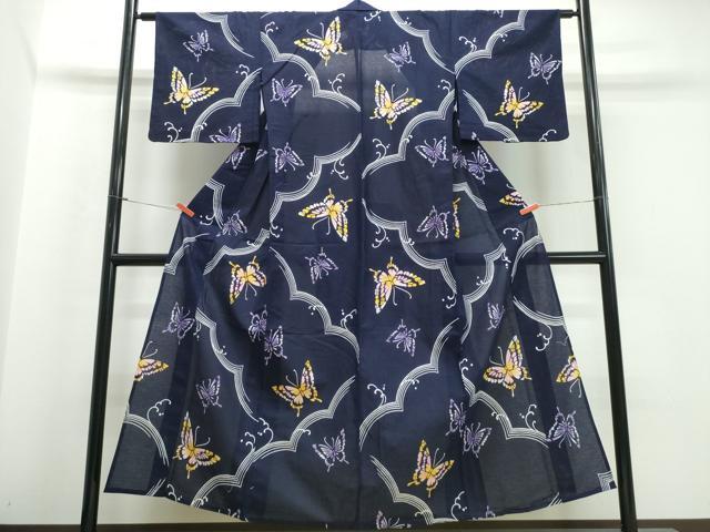 平和屋着物∴夏物　浴衣　綿絽　立波舞蝶文　綿　逸品　CABJ0400ng