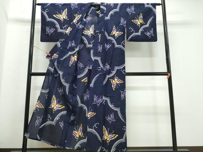 平和屋着物∴夏物　浴衣　綿絽　立波舞蝶文　綿　逸品　CABJ0400ng