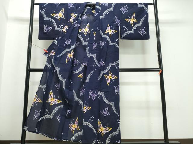 平和屋着物∴夏物　浴衣　綿絽　立波舞蝶文　綿　逸品　CABJ0400ng