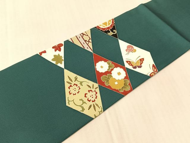 平和屋着物●塩瀬　九寸名古屋帯　菱吉祥花蝶文　金彩　正絹　逸品　CABJ0402vp