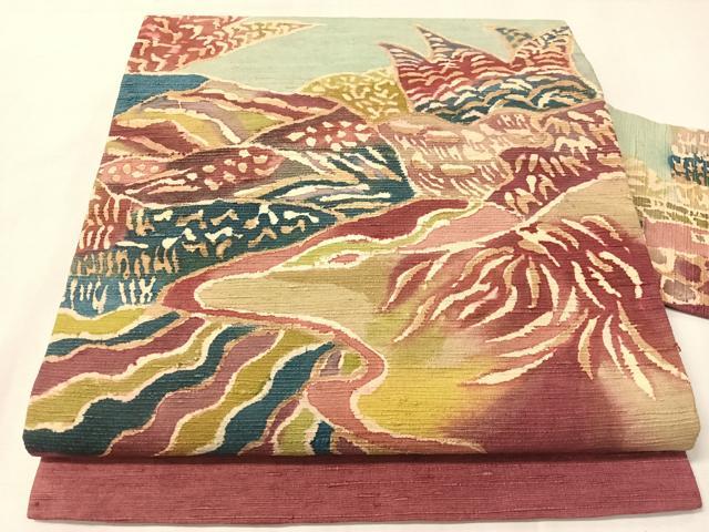 平和屋着物●九寸名古屋帯　紬地　風景文　正絹　逸品　CABJ0403vp