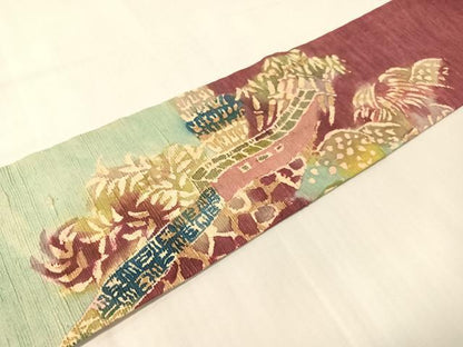平和屋着物●九寸名古屋帯　紬地　風景文　正絹　逸品　CABJ0403vp
