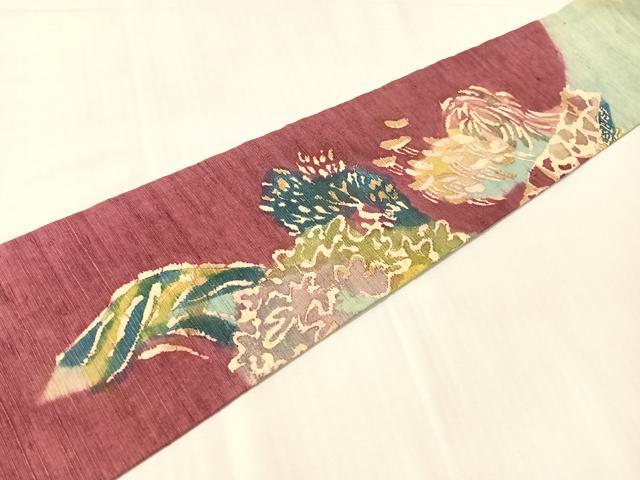 平和屋着物●九寸名古屋帯　紬地　風景文　正絹　逸品　CABJ0403vp