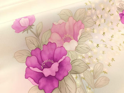 平和屋着物●塩瀬 九寸名古屋帯 手描き 草花文 正絹 逸品 CABJ0404vp