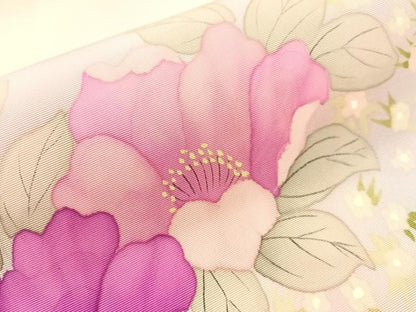 平和屋着物●塩瀬 九寸名古屋帯 手描き 草花文 正絹 逸品 CABJ0404vp