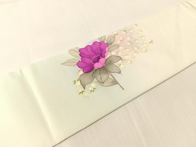 平和屋着物●塩瀬 九寸名古屋帯 手描き 草花文 正絹 逸品 CABJ0404vp