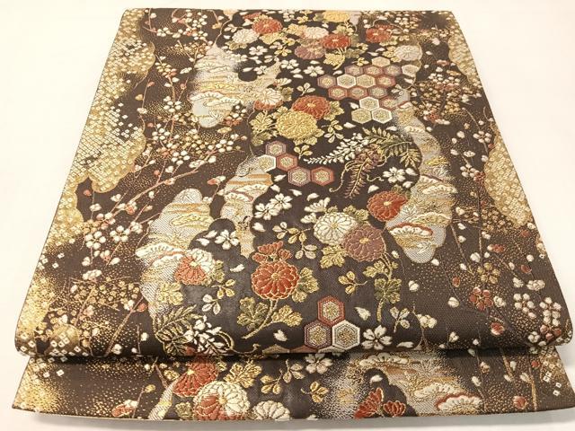 平和屋着物●西陣の名門　加納幸謹製　六通柄袋帯　唐織　雲取り吉祥花文　金糸　正絹　逸品　CABJ0407vp