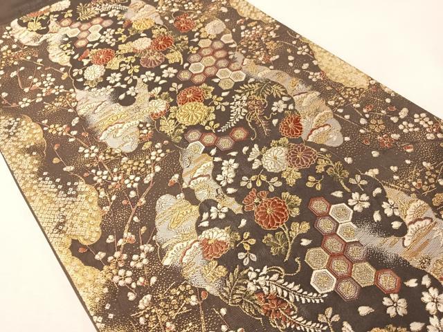 平和屋着物●西陣の名門　加納幸謹製　六通柄袋帯　唐織　雲取り吉祥花文　金糸　正絹　逸品　CABJ0407vp