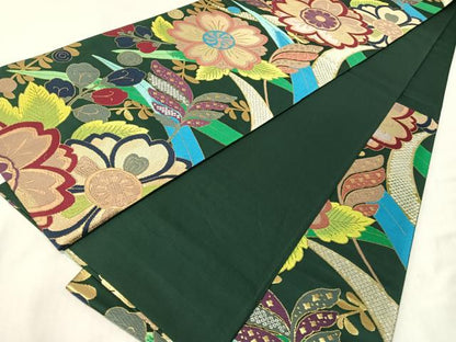平和屋着物●六通柄袋帯　唐織　草花文　金糸　正絹　逸品　CABJ0414vp