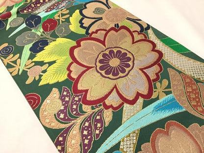 平和屋着物●六通柄袋帯　唐織　草花文　金糸　正絹　逸品　CABJ0414vp