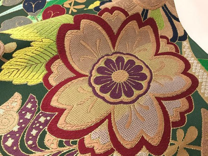平和屋着物●六通柄袋帯　唐織　草花文　金糸　正絹　逸品　CABJ0414vp