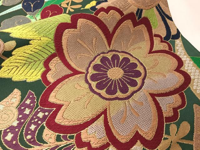 平和屋着物●六通柄袋帯　唐織　草花文　金糸　正絹　逸品　CABJ0414vp