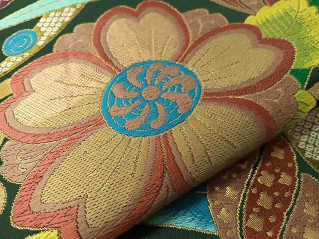 平和屋着物●六通柄袋帯　唐織　草花文　金糸　正絹　逸品　CABJ0414vp