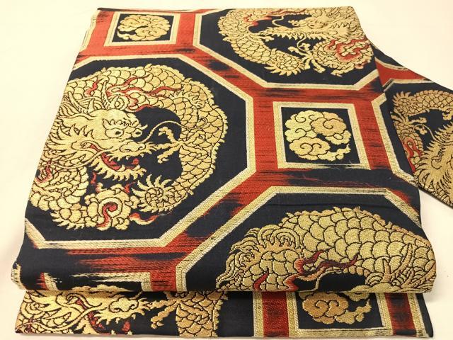 平和屋着物●アンティーク　大正ロマン　九寸名古屋帯　雲龍　金糸　正絹　逸品　CABJ0416vp