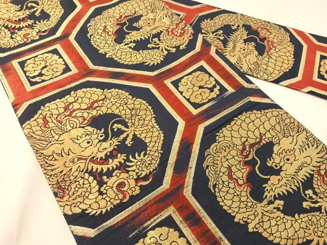 平和屋着物●アンティーク　大正ロマン　九寸名古屋帯　雲龍　金糸　正絹　逸品　CABJ0416vp
