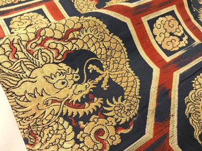 平和屋着物●アンティーク　大正ロマン　九寸名古屋帯　雲龍　金糸　正絹　逸品　CABJ0416vp