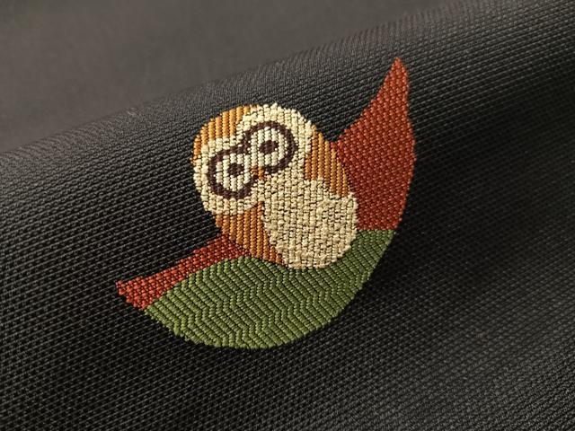 平和屋着物●九寸名古屋帯 ミミズク 黒地 正絹 逸品 CABJ0417vp