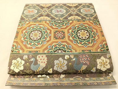 平和屋着物●六通柄袋帯　唐織　名物裂　金糸　正絹　逸品　CABJ0419vp