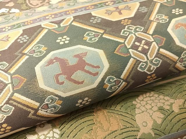 平和屋着物●六通柄袋帯　唐織　名物裂　金糸　正絹　逸品　CABJ0419vp