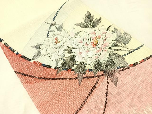 平和屋着物●八寸名古屋帯 紬地 牡丹 正絹 逸品 未使用 CABJ0420vp