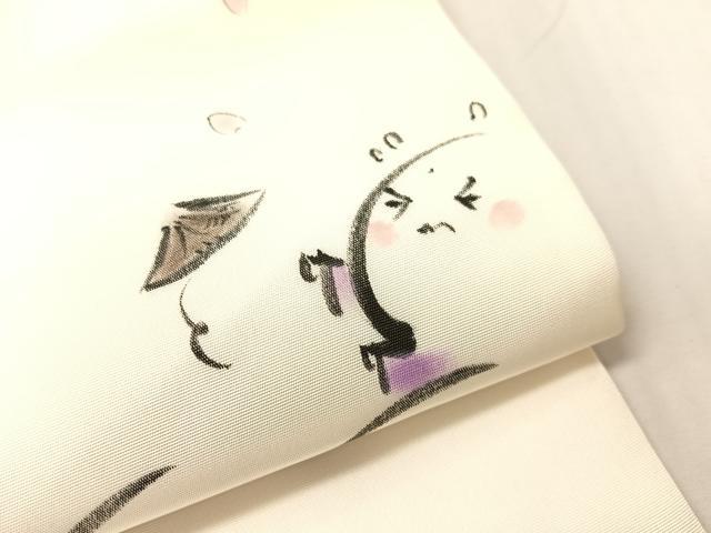 平和屋着物●塩瀬　九寸名古屋帯　手描き　人物文　正絹　逸品　CABJ0422vp