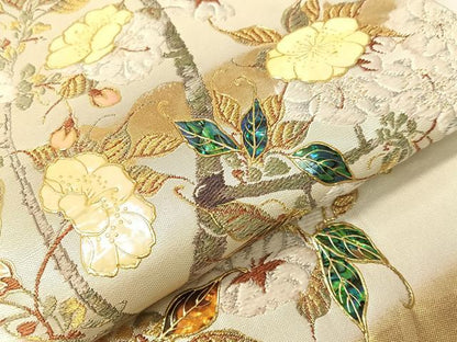 平和屋着物●西陣　浅山織物謹製　螺鈿　袋帯　唐織　真珠　苑遊　枝花文　本金箔　さが美扱い　正絹　逸品　CABJ0423vp