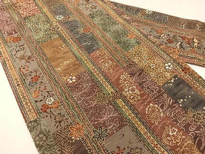 平和屋着物●全通柄　九寸名古屋帯　型染め　吉祥花鳥蝶間道　正絹　逸品　CABJ0426vp