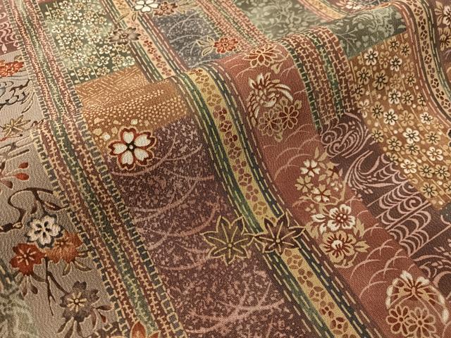 平和屋着物●全通柄　九寸名古屋帯　型染め　吉祥花鳥蝶間道　正絹　逸品　CABJ0426vp