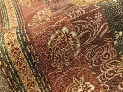 平和屋着物●全通柄　九寸名古屋帯　型染め　吉祥花鳥蝶間道　正絹　逸品　CABJ0426vp