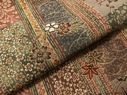 平和屋着物●全通柄　九寸名古屋帯　型染め　吉祥花鳥蝶間道　正絹　逸品　CABJ0426vp