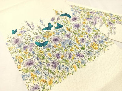 平和屋着物●九寸名古屋帯　手描き　花蝶文　正絹　逸品　CABJ0431vp