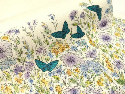 平和屋着物●九寸名古屋帯　手描き　花蝶文　正絹　逸品　CABJ0431vp