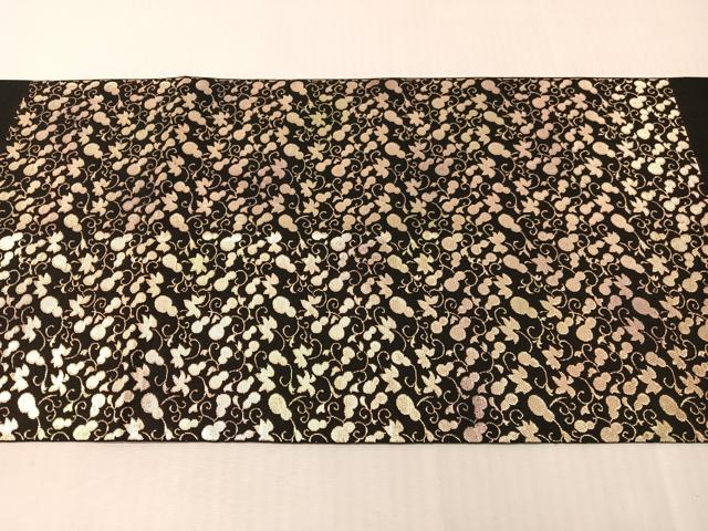 平和屋着物●龍村平蔵製　六通柄　本袋帯　唐織　白石　比翼錦　黒地　金銀糸　正絹　逸品　CABJ0432vp