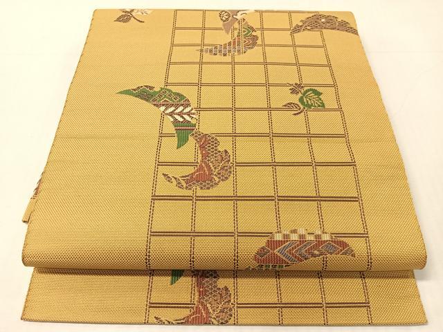 平和屋着物●本場筑前博多織　八寸名古屋帯　雪芝兎文　正絹　逸品　CABJ0435vp